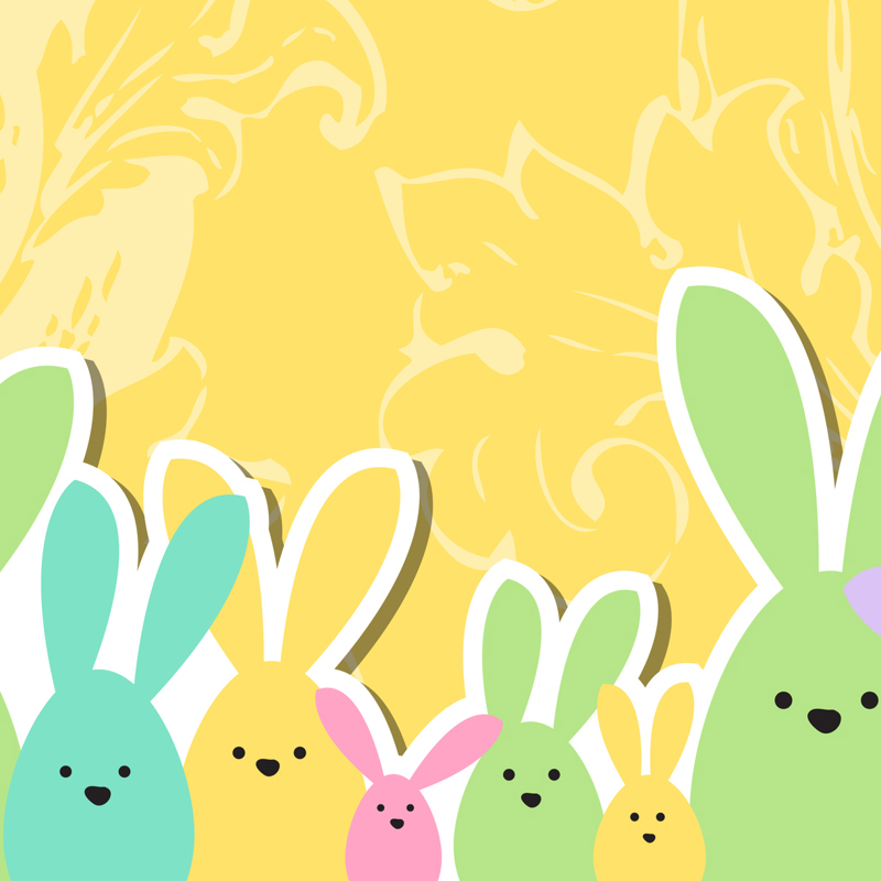 Greeting Easter Card, Colorful Easter Bunny Family On Historical Floral Background 1902944391 2453X1227